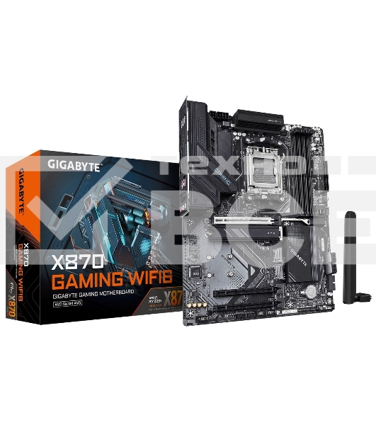 Материнская плата GIGABYTE X870 GAMING WIFI6, AM5, AMD X870, 4xDDR5, 4xSATA, 3xM.2, 1xPCIe 5.0 x16, 2xPCIe 3.0 x1, 1xHDMI, 2xUSB-C (DisplayPort Alt Mode), 1x2.5Gb LAN, Wi-Fi 6, Bluetooth 5.3, 2xUSB-C 40Gbps, 1xUSB-A 10Gbps, 3xUSB-A 5Gbps, 4xUSB-A 2.0, 3x3