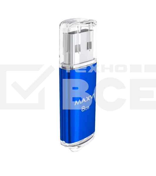 Флеш диск Maxvi MP 8GB USB 2.0 blue, монолит с колпачком, металл + ABS пластик