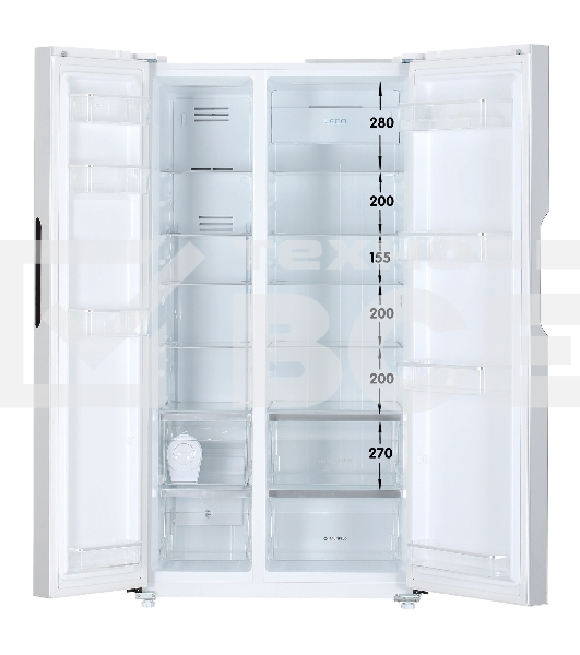 Холодильник Maunfeld MFF177NFW белый глянец двухкамерный 263/170л морозилка сбоку, No Frost, Side by Side
