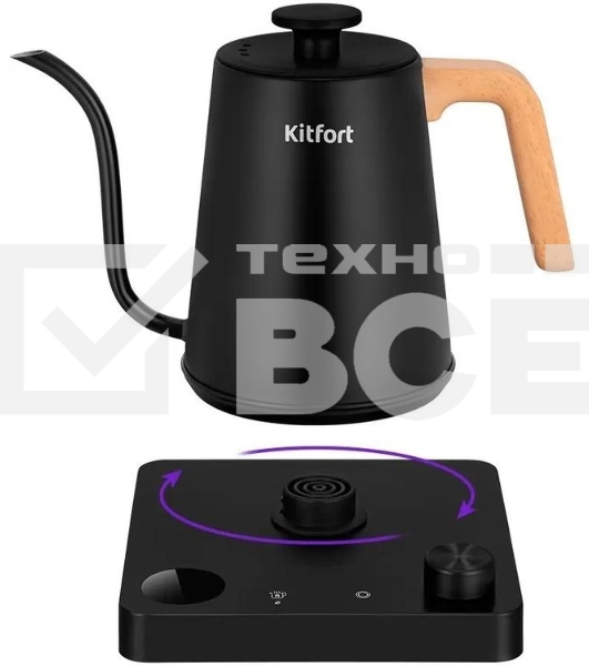 Чайник электрический Kitfort КТ-6726 1л. 1200Вт черный/дерево корпус: нерж.сталь/пластик