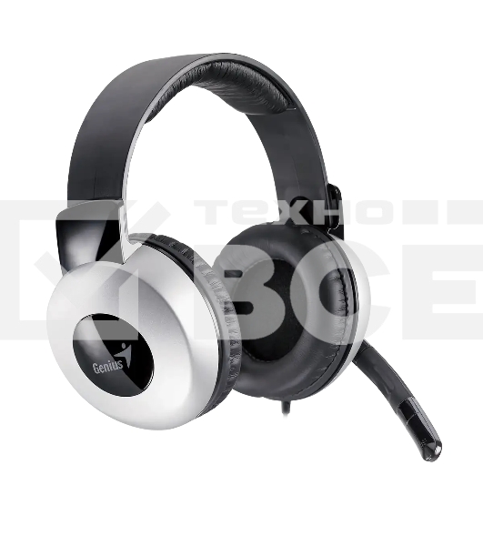 Проводные наушники Genius HS-05A серебристый/черный, полноразмерные, 2 x Jack 3.5 мм, микрофон с шумоподавлением