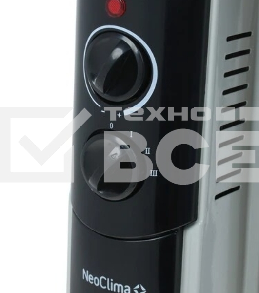 Масляный обогреватель Neoclima NC 9311, белый/черный, 2500 Вт, 25 м2, термостат