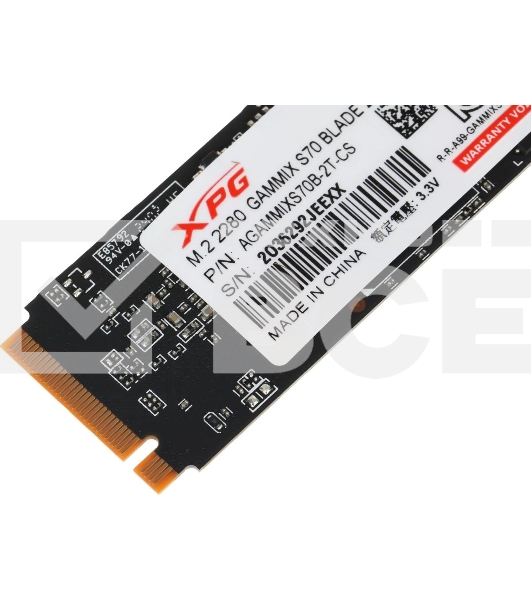 Накопитель SSD ADATA XPG GAMMIX BLADE S70, 2Tb, PCIe 4.0 x4, M.2 2280, NVMe, R/W 7400/6400