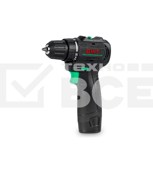 Дрель-шуруповерт аккумуляторная DWT ABSP-12 DN-2 BMC/12В/до 1500 об.в мин/35 Нм/0.8-10 мм/бещеточный мотор/реверс/LED-подсветка/2 АКБ, 2 А·ч/ЗУ/кейс/черный (ABSP-12 DN-2 BMC)