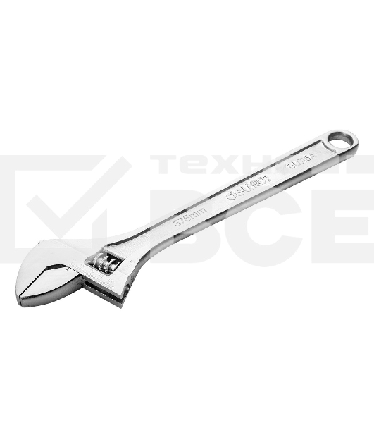 Разводной ключ Deli DL015A 15'; Длина: 350 мм. Регулируемый размер зажима: 0-46 мм. Кованая специальная инструментальная сталь. Хромированная отделка.