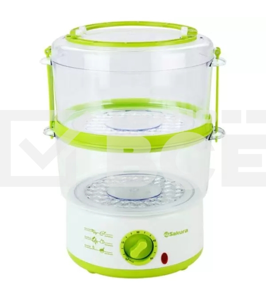 Пароварка электрическая Sakura SA-7213GR 2ч (5,0л) 500Вт бел/зел