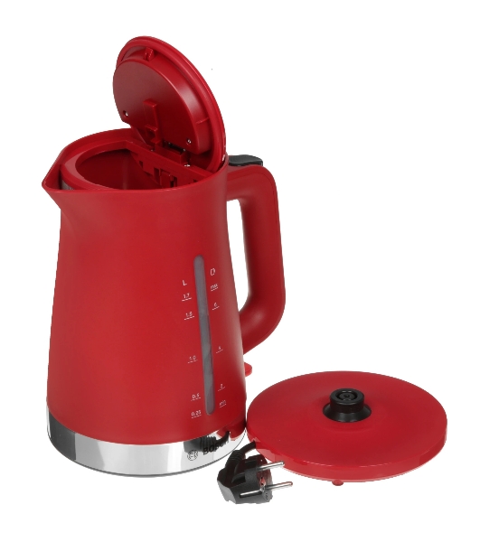 Электрочайник Bosch TWK4M224 красный, 1.7 л, 2200 Вт, скрытый нагревательный элемент