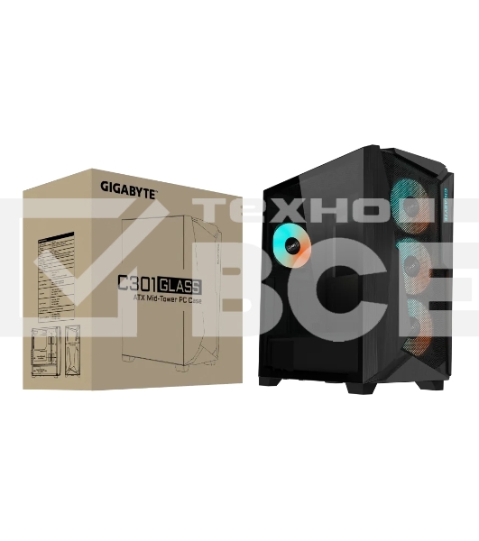 Корпус Gigabyte C301 Glass MidTower, ATX, USB-C x1, USB3.0 x2, Audio I/O, GPU:400mm, Black, TG