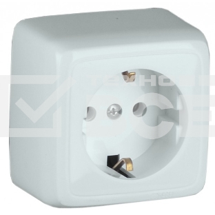 Розетка наружная Hegel Альфа РА16-113 с/з, с изол. пластиной белая