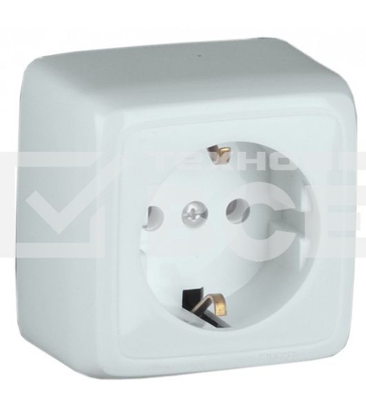 Розетка наружная Hegel Альфа РА16-113 с/з, с изол. пластиной белая