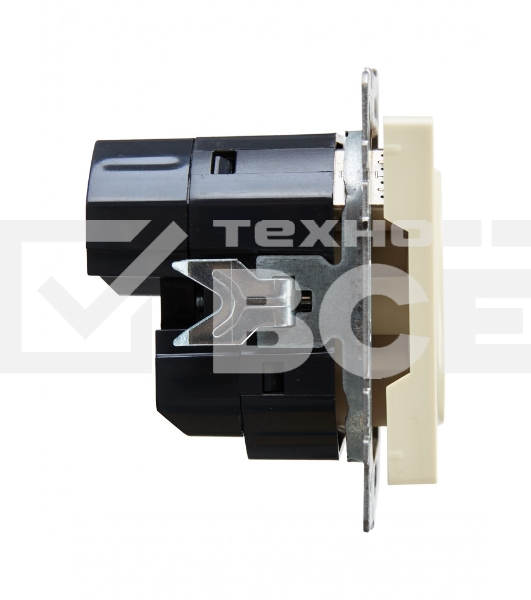 Розетка 1-местная IEK BRITE РЮш10-1-БрКр 16А, с USB A+A 2.1А, с заземлением с защитными шторками, бежевый