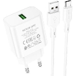 Сетевое зарядное устройство BOROFONE (6974443388596) BA72Aa White 1USB 3.0A QC3.0 18W быстрая зарядка, фото 1