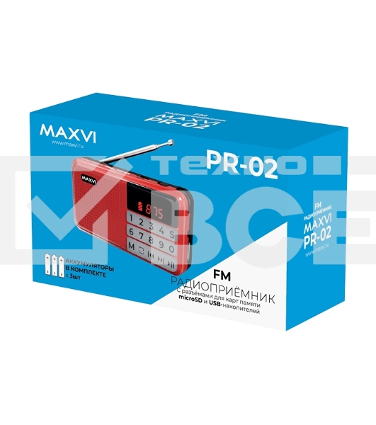 Радио FM-приемник Maxvi PR-02 red. Цифровой приемник Maxvi PR-02 предназначен для прослушивания радио и музыки. Миниатюрный Maxvi PR-02 - удобный в переноске и помещается в карман. Можно использовать карты памяти microSD и внешний USB-накопитель для воспроизведения музыки, а также аудиокниг. Благодаря функции автоматического поиска гаджет может самостоятельно находить доступные радиостанции и сохранять их в памяти
