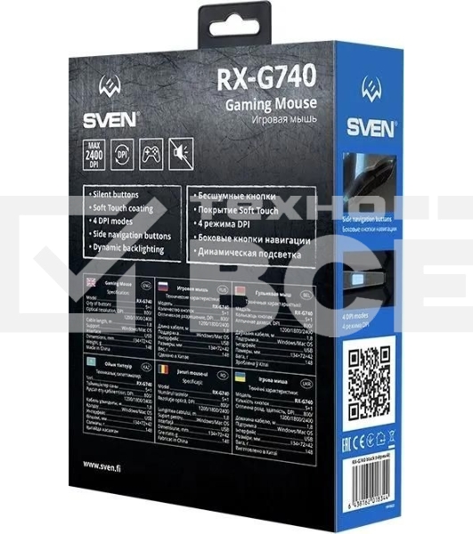 Мышь проводная SVEN RX-G740 черный, 2400 dpi, USB, кнопки - 6