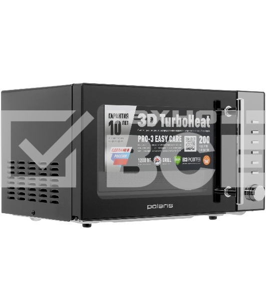 Микроволновая печь Polaris PMO 2002DG RUS черный, 20 л, 700 Вт, переключатели - кнопки, поворотный механизм