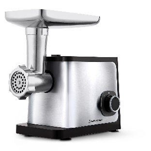 Мясорубка электрическая BRAYER BR1615 черный/серебристый, 1800 Вт, 1.5 кг/мин, реверс, защита от перегрузки, насадки - 4