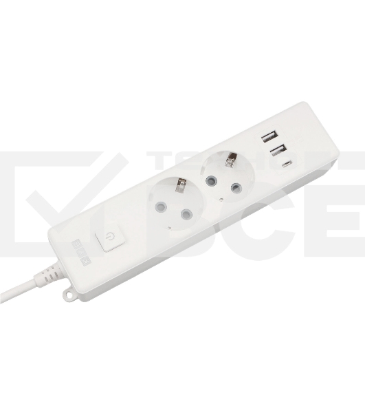 Бытовой удлинитель PowerCube, 2р с/з вык.,3USB, 3500 Вт, 16А, 1.9 м, 3*1,0 (белый) PC-4-2M