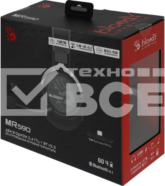 Наушники с микрофоном A4Tech Bloody MR590 Sports черный 1.5м мониторные BT/Radio/3.5mm оголовье (MR590 + WIRED/SPORT BLACK)