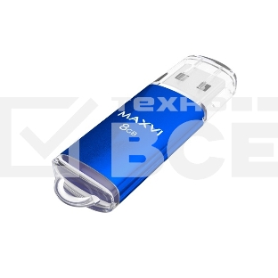 Флеш диск Maxvi MP 8GB USB 2.0 blue, монолит с колпачком, металл + ABS пластик