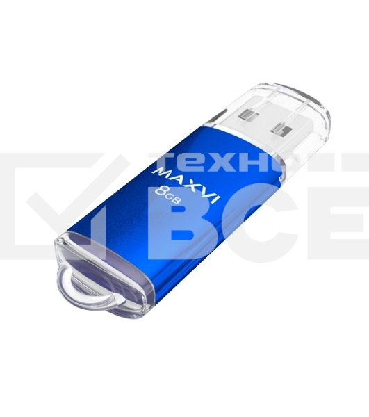 Флеш диск Maxvi MP 8GB USB 2.0 blue, монолит с колпачком, металл + ABS пластик