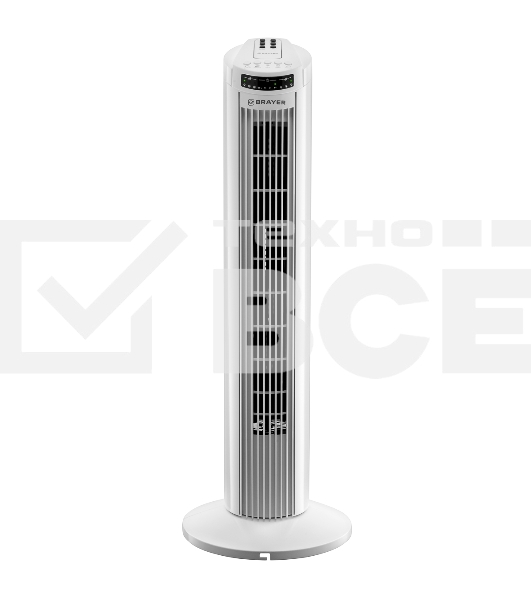 Колонный вентилятор BRAYER BR4958WH, механ.упр.,пульт ДУ,вращение90°,мощ-ть50Вт,защита от перегрева
