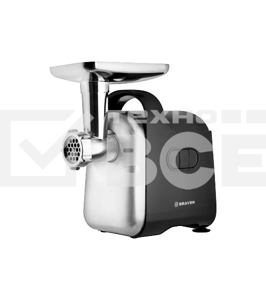 Мясорубка электрическая BRAYER 1602BR черный, 2000 Вт, 2.0 кг/мин, реверс, защита от перегрузки, металлический лоток, насадки - 5