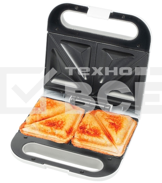 Сэндвич-тостер Galaxy Line GL 2962, белый, с несъемными пластинами, 800 Вт, индикаторы нагрева и сети, антипригарное покрытие рабочей поверхности, теплоизолированный корпус, прорезиненные ножки, препятствующие скольжению