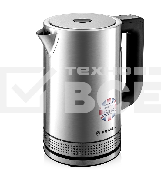 Чайник электрический BRAYER BR1060 2200 Вт, 1,7 л, стальной/черный