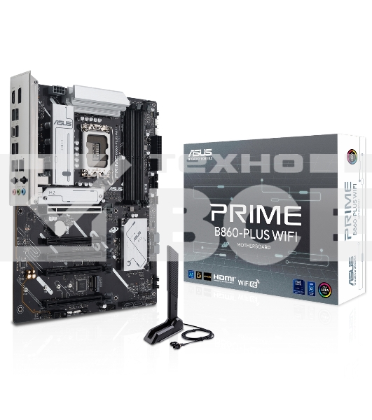 Материнская плата ASUS PRIME B860-PLUS WIFI, LGA 1851, Intel B860, 4xDDR5, 4xSATA, 2xM.2, 1xPCIe 5.0 x16, 4xPCIe 4.0 x16, 2xUSB-C, 4xUSB-A 3.2 Gen 1, 2xUSB-A 3.2 Gen 2, 1xHDMI, 1xDP, 1x2.5Gb LAN, 7.1, ATX