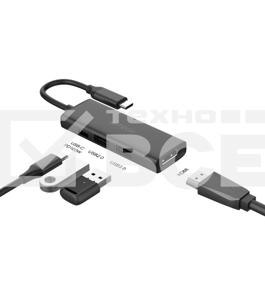 Разветвитель USB-C A4Tech DST-40C 2порт. серый