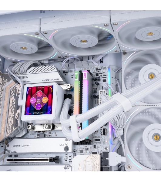 Система жидкостного охлаждения Thermalright Frozen Vision 360 V2 (360мм, LED, White, ARGB/Fans: 3x120мм, 69CFM, 27dBA, 2150RPM/Pump height 60мм, 23dBA, 3000RPM, Rad thickness 27мм/S: 1700, 1200, 1851, 115X, 2011, 2066, AM5, AM4)