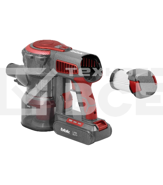 Пылесос вертикальный BBK BV3002 красный/серый, питание от аккумулятора, 150 Вт, уборка сухая, пылесборник 0.8 л, работа от АКБ max 30 мин