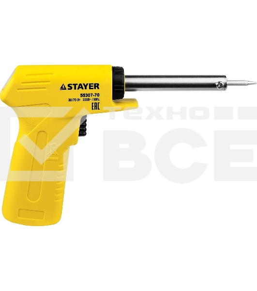 Паяльник STAYER 55307-70 master с пистолетной пластмассовой рукояткой 30 - 70Вт конус