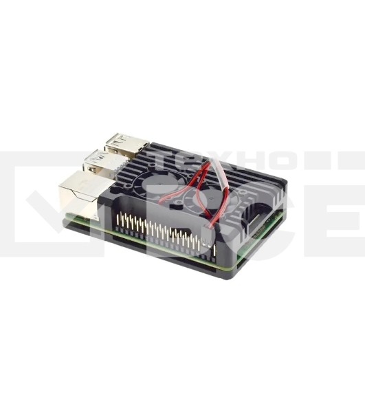 Компьютерный корпус Qumo Aluminum case with double black 2-wire fans, Raspberry Pi 5B, black(RS056)
