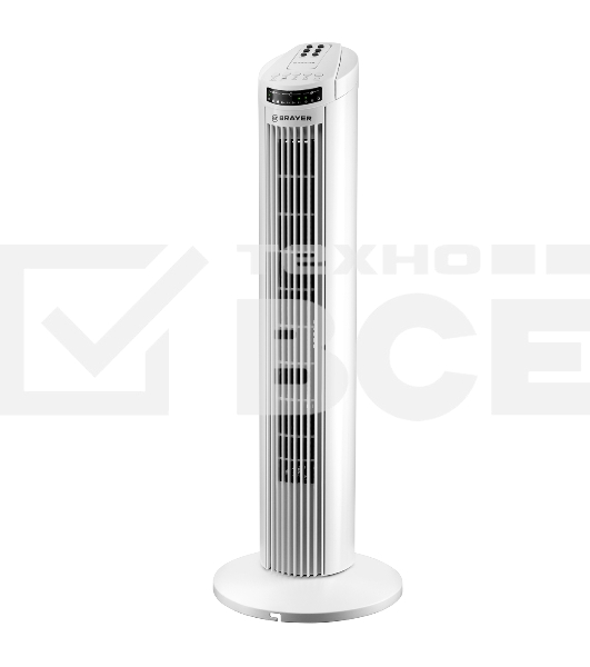 Колонный вентилятор BRAYER BR4958WH, механ.упр.,пульт ДУ,вращение90°,мощ-ть50Вт,защита от перегрева