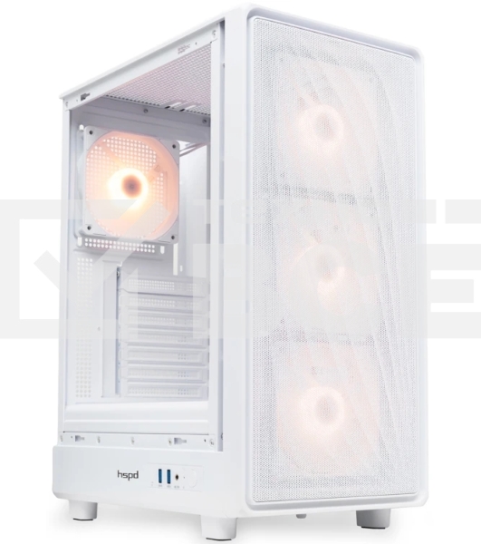 Компьютерный корпус HSPD M510, Mesh Mid Tower, белый, TG, 0.5 SPCC, 4x120мм ARGb ATX, mATX, mITX 180/280/160мм 1x2.5