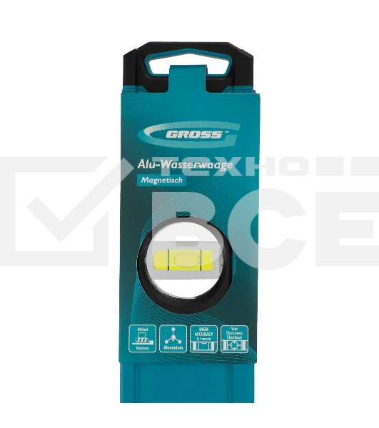 Уровень Gross 33652 алюминиевый, магнит., фрезерованный, 3 глазка, 0,5 мм/м, 800 мм