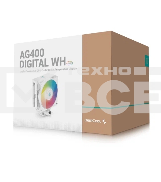 Кулер для процессора DEEPCOOL AG400 DIGITAL WH ARGB белый, 120 мм, алюминий/медь, 2100 об/мин, 31.6 дБ, 4 pin, 220 Вт, 152.7 мм