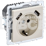 Розетка 1-местная IEK BRITE РЮш10-1-БрКр 16А, с USB A+A 2.1А, с заземлением с защитными шторками, бежевый, фото 1