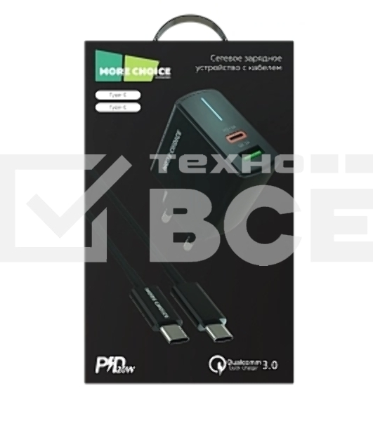 Сетевое зарядное устройство MORE CHOICE NC61a черный - 1USB+1USB-C 3.0A PD 20W+QC3.0 быстрая зарядка для Type-C