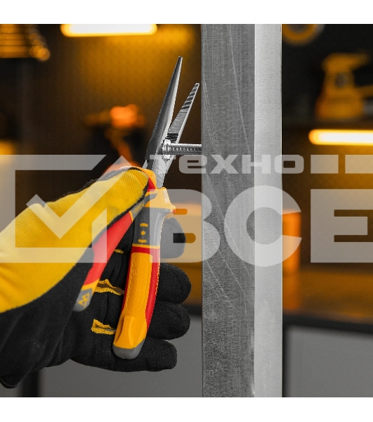 Длинногубцы прямые Denzel диэлектрические рукоятки до 1000 В, трехкомпонентные рукоятки, 205 мм