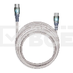 Кабель Smartbuy для зарядки и передачи данных, прозрачные наконечники TYPE C - TYPE C, 3А, нейл., серый, 1 м, IK-3112FCTRANSP-GRAY, фото 1