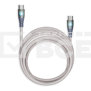 Кабель Smartbuy для зарядки и передачи данных, прозрачные наконечники TYPE C - TYPE C, 3А, нейл., серый, 1 м, IK-3112FCTRANSP-GRAY