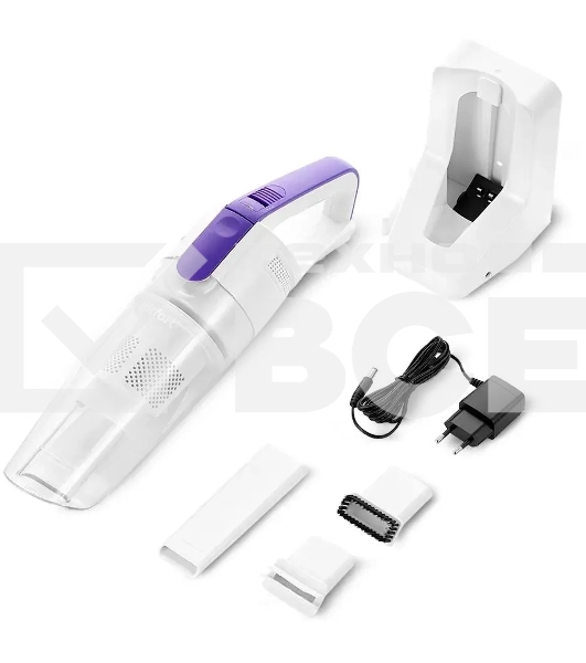 Пылесос ручной Kitfort КТ-5198 белый/фиолетовый, 75 Вт, уборка сухая/сбор воды, пылесборник контейнер 0.45 л