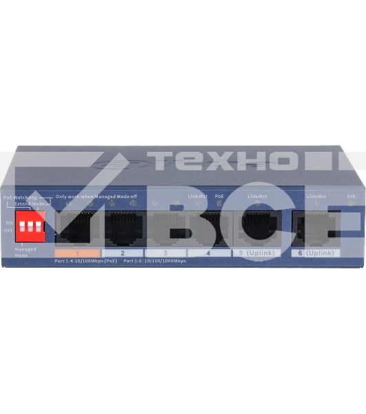 Коммутатор Dahua DH-CS4006-4ET2GT-60 4-портовый гигабитный PoE с функцией облачного управления, 4xRJ45 100Mb, 2xRJ45 1Gb uplink, суммарно 60Вт