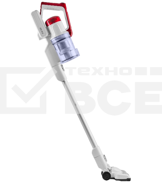 Пылесос вертикальный/ручной H-Clean HVC 102 SE белый/красный, питание от аккумулятора, 100 Вт, уборка сухая, пылесборник 0.65 л, работа от АКБ max 45 мин