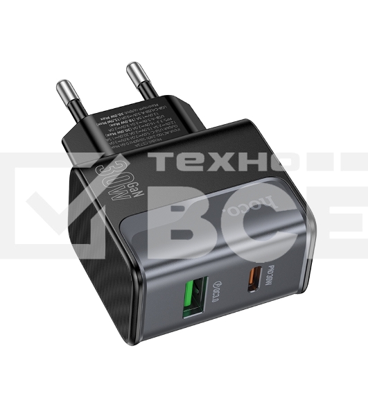 Зарядное устройство Hoco 30Вт, 3А, QC3.0/PD, 1xUSB, 1xType-C, CS73A, черный, коробка