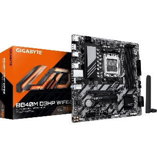 Материнская плата Gigabyte B840M D3HP WIFI6E, AM5, AMD B840, 4xDDR5, 4xSATA, 2xM.2, 1xPCIe 4.0 x16, 1xPCIe x1, 1xHDMI, 2xDP, 1x1Gb LAN, Wi-Fi 6E, Bluetooth 5.3, 1xUSB-C 5Gbps, 1xUSB-A 10Gbps, 3xUSB-A 5Gbps, 2xUSB-A 2.0, 1xPS/2, 3x3.5 мм, 7.1, mATX