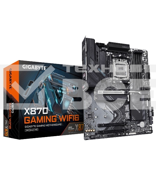 Материнская плата GIGABYTE X870 GAMING WIFI6, AM5, AMD X870, 4xDDR5, 4xSATA, 3xM.2, 1xPCIe 5.0 x16, 2xPCIe 3.0 x1, 1xHDMI, 2xUSB-C (DisplayPort Alt Mode), 1x2.5Gb LAN, Wi-Fi 6, Bluetooth 5.3, 2xUSB-C 40Gbps, 1xUSB-A 10Gbps, 3xUSB-A 5Gbps, 4xUSB-A 2.0, 3x3