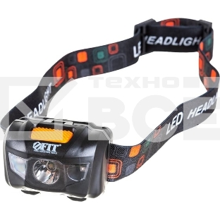 Фонарик с креплением на голову FIT 67746, 1 сверхяркий светодиод 3 Вт + 2 LED красного цвета (3 ААА батарейки)